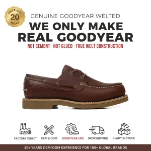 Deck Boat Shoes Men Brown Goodyear Welt Leather Moccasin Non Slip Casual Loafers OEM ODM Factory