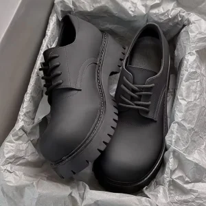 Derby Shoes Men’s Black Lace Up Elevated Round Toe Thick Sole Comfort Casual Office Career All Seasons