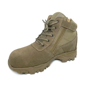 Desert Tan Steel Toe Work Boots Men’s Anti Slip Puncture Resistant Safety Shoes with Zipper for Construction Tactical Use