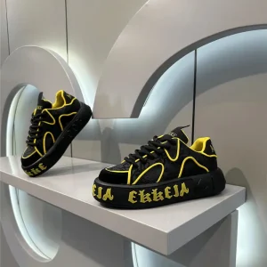 Designer Shoes Fashion Men’s Autumn Thick Sole Height Increasing Breathable Lace-up Fashion Casual Sneakers