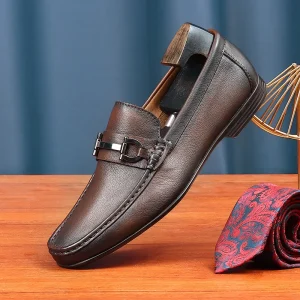 Distressed Genuine Leather Men’s Relaxed Penny Loafers Slip-On Antique Design Flexible Rubber Sole Bronze Driving Moccasins
