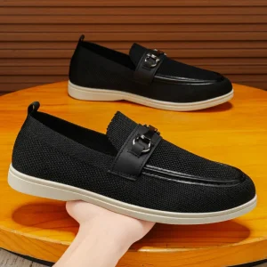Doudou Shoes Men’s Mesh Breathable Round Toe Sewing Thread Thin Loafers Casual Shoes