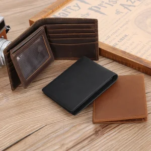Drop Shipping RFID Blocking Cowhide Wallet For Men Real Cow Crazy Horse Leather Bifold Wallet With 2 ID Window In Stock