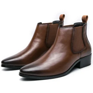 Dropshipping Custom Logo Genuine Leather Chelsea Boots Mens Shoes Low Heels Casual Ankle Boots for Men