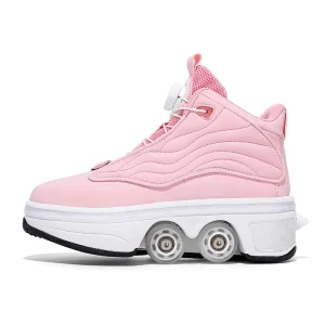 Dual Purpose Women’s men’s Automatic Retractable Roller Skates Sneakers with Flashing Wheels Roller Sports Shoes
