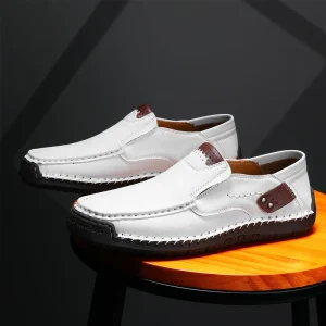 Durable Soft Leather Microfiber Upper Retro Stitching Slip-on Design Easy to Care for Outdoor Non-slip Men’s Casual Shoes