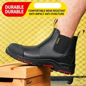 EU Standard Men’s Chelsea Safety Boots Steel Toe Anti-Puncture High Temperature Resistant Slip Wear Resistant Work Shoes