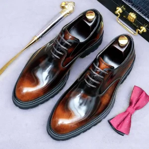 Elegant Derby Dress Shoes Men Handmade Brogue Design Genuine Cowhide Leather Light Soft Official Business Suit Shoes