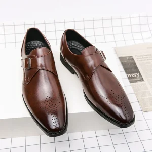 Embossed Graphics Point Toe Non-slip Men’s Formal Dress Shoes Leather Wedding Shoes