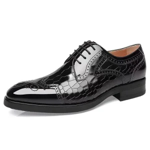 Embossed Lace Up Closed Toe Height Increasing Oxford Shoes Men’s Stereo Square Head Japanese Wedding Shoes