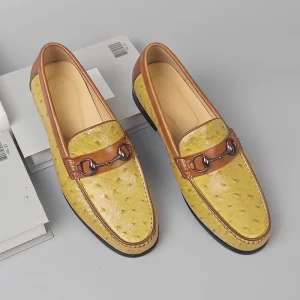 Embossed Ostrich Cowhide Summer Loafer Shoes for Men Breathable Slip On Party Men’s Shoes Loafers Casual Business Shoes Men