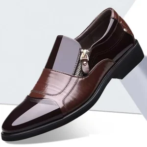 Embroidered Leather Shoes for Men Pointed Zipper Business Formal Anti Slip Glossy Work Casual Plus Size Shoes