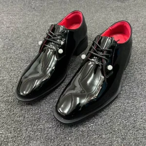English Thick Soled Casual Heightening Business Black Glossy Red Soled Men’s Leather Shoes Wedding Groom Formal Wear