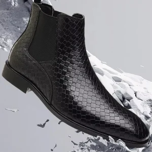 European Men’s Large-sized Woven-pattern Chelsea Boots Trendy and Fashionable for Men Sapatos Masculinos
