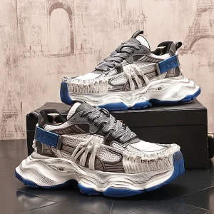 European Station Men’s Retro White Mesh Sports Casual Shoes with Thick Sole Breathable for Summer