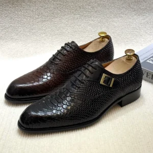 F515 824 Trendy Men’s Genuine Leather Dress Shoes & Oxfords Snake Pattern Embossing Cowhide Leather Shoes Business Formal Shoes