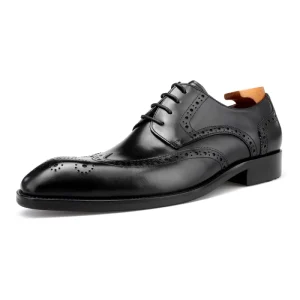 F64 DH25 Handmade Comfortable Genuine Leather Long Wing Block Business Derby Men’s Shoes