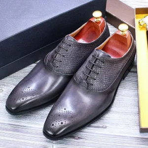 F83 X010 Luxury Genuine Leather Shoes for Men Oxford Dress Shoes Lace up Block Carved Formal Business Shoes Men’s Wedding Shoes