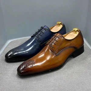 F87-c9 High Quality Leather Men Business Casual Shoes Carved Point Formal Derby Genuine Leather Shoe for Men Dress Shoes Oxfords