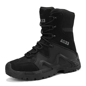 Factory Black Lace-Up Men’s Safety Boots Winter Outdoor Ankle Hiking and Trekking Shoes with Tactical Design
