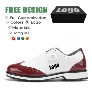 Factory Custom Genuine Leather Upper EVA Midsole Rubber TPU Outsole Anti-Slippery Men’s Retro Style Turf Sport Golf Shoes