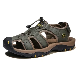 Factory Custom Large Size Men’s Cow Leather Closed Toe Beach Sandals slippers Sandal Pria slippers for Men