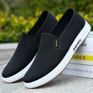 Factory Direct Men’s Spring Casual Slip-On Work Shoes Breathable Soft Sole Pure Cotton Canvas in Solid Colors
