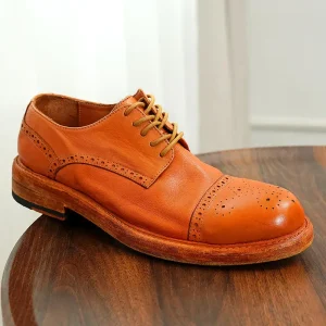 Factory Men’s Big Toe Business Formal Party Shoes Goodyear Welted Embossed Handcrafted Leather Sole Dress Shoes