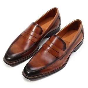 Factory Men’s Dress Loafers Fashionable Cowhide Leather Shoes with Slip On Closure Waterproof Upper for Autumn Season
