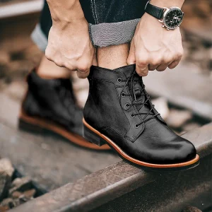 Factory Men’s Leather Middle Tube Cowboy Biker Boots Western Boots Shoes Trendy Motorcycle Boots