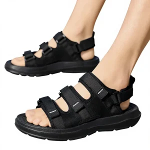 Factory Men’s Summer Canvas Roman Sandals Hook Loop Closure Soft Soled Youth Fashion Outdoor Beach Shoes Trendy Driving