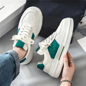 Factory Men’s Trendy Casual Sport Leather Sneakers Waterproof Square Toe Low-Walkers for Spring Autumn Seasons