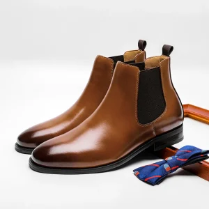 Fashion Ankle Walking Style Boots Men Business Shoes Genuine Leather Men’s Office Dress Shoes Oxfords