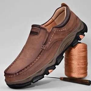 Fashion Brown Casual Shoes for Men PU Leather Loafers Platform Slip on Men’s Driving Lightweight Leisure Men Shoes