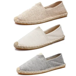 Fashion Custom Summer Trendy Canvas Shoes for Men Handmade Woven Hemp Soled Casual Shoes Lazy Men’s Style