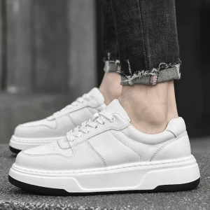 Fashion Elevator Lace-up Genuine Leather Breathable Lightweight Anti-Slippery White Men’s Shoes 7cm