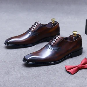 Fashion Men’s Dress Shoes Business Dress Formal Wedding Shoes Men Oxfords Footwear High Quality Genuine Leather Shoes for Men