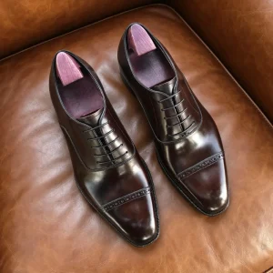 Fashion Men’s Formal Gentleman Three-joint Coffee Leather Head Handmade Cowhin Bottom Breathable Wedding Shoes