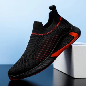Fashion Rubber Outsole Breathable Men’s Knit Upper Walking Jogging Shoes Slip on Loafers Men
