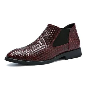 Fashion Slip-On Men Dress Shoes Businessmen Hand Woven Boots New Classic PU Leather Men’s Suits Wedding Shoes in Unique Style