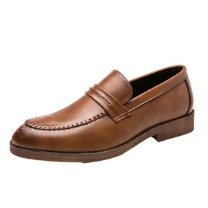 Fashion Summer Autumn Breathable Casual Men’s Real Pure Leather Oxfords Slip-On Dress Shoes Wedding Shoes Flat PU Outsole