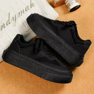 Fashionable High-Grade Feeling Ruffian Handsome Men’s Skate Shoes Thick-Soled Black Breathable Autumn Sports Casual Head Lace-Up