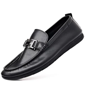 For Men’s Formal Loafers Slip On Leather Shoes Two layer Cowhide EVA Rubber Sole Black 11 Size Light Weight for Office Career