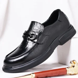 Formal 38 44 Cowhide EVA Rubber Black Embroidered Pointed Toe Italian Height Increasing Designer Men’s Wedding Loafers