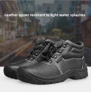 Formal Black Mid Cut Men’s Leather Safety Shoes Steel Toe Cap Construction Safety Shoes Footwear Industrial Work Boots
