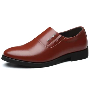Formal Embroidered Pointed Toe Men’s Leather Loafers EVA Rubber Sole Black Dress Wedding Lightweight Shoes