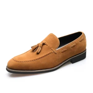 Formal Genuine Men’s Dress Shoes Leather Loafers Casual Walking Mocassin for Office and Wedding with Rubber Insole