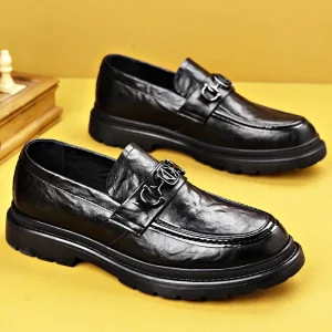 Formal Leather 38-44 Cowhide EVA Rubber Black Pointed Toe Light Weight Slip-On Men’s Loafers Wedding Shoes