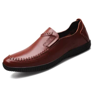 Formal Leather Loafers Slip-On Black EVA Midsole Rubber Outsole Light Weight Men’s Office Career Wedding Flat Shoes