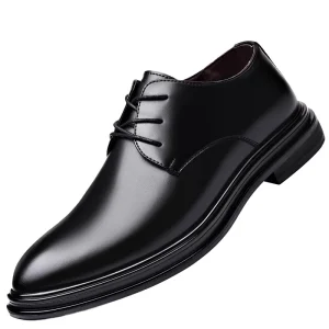 Formal Men’s Pointed Toe Loafers Leather Shoes with EVA Midsole and Rubber Outsole Black Office Career